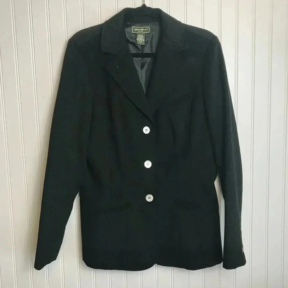 Eddie Bauer black wool/angora blend button front blazer/jacket  large tall M10 - Picture 1 of 5